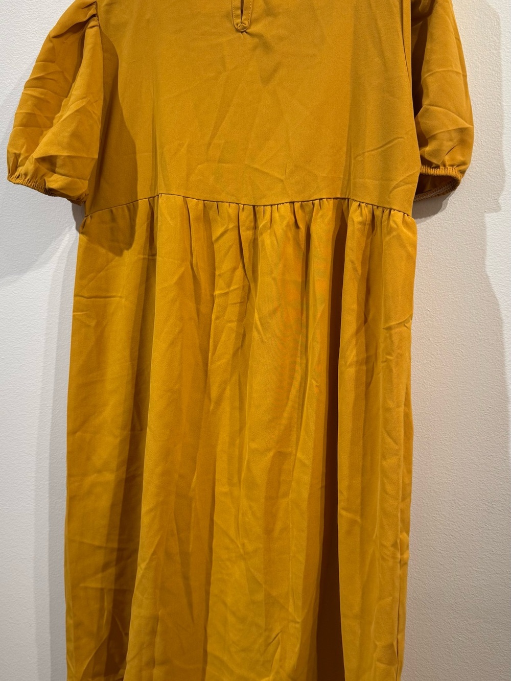 Women’s Lace-Trim Puff Sleeve Mini Dress in Mustard XL - Picture 4 of 4